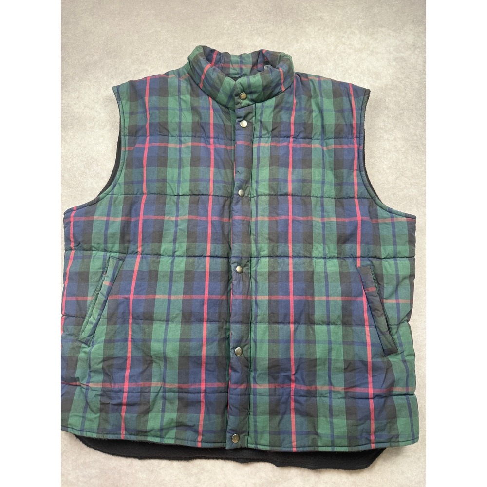 VTG 90s Gap Mountain Country Plaid Tartan Puffer Vest Men XL Green Blue Classic